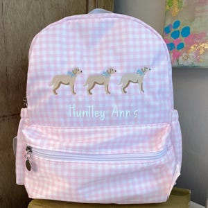 Pink Gingham Backpack Toddler Size Nylon backpack. Monogrammed Girly Yellow Lab. Sweet Personalized Diaper Bag. Dogs, Puppy, Bows