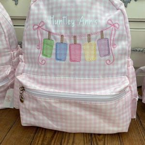 Pink Popsicle Ice Cream Gingham Backpack Toddler Size Nylon book bag. Monogrammed Girly Backpack. Preppy. Sweet Personalized Diaper Bag.