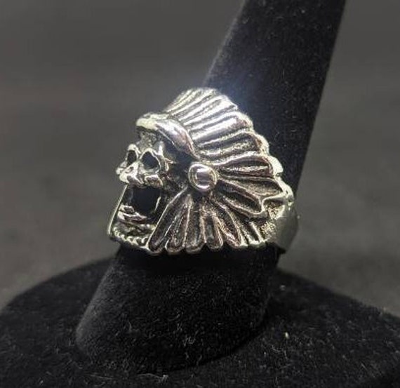 Vintage Indian Chief Biker Ring, Screaming Skull … - image 2