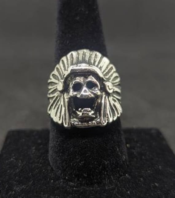 Vintage Indian Chief Biker Ring, Screaming Skull … - image 1