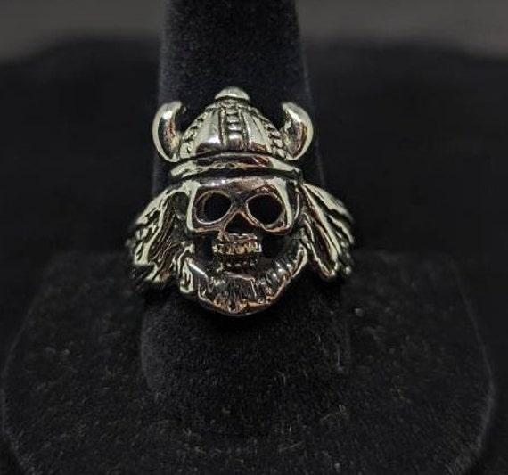 Vintage Biker Ring Viking Skull, Viking King Skul… - image 1