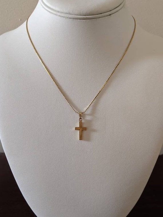 Gold Toned Cross Necklace, Small Cross Necklace, Diam… Gem