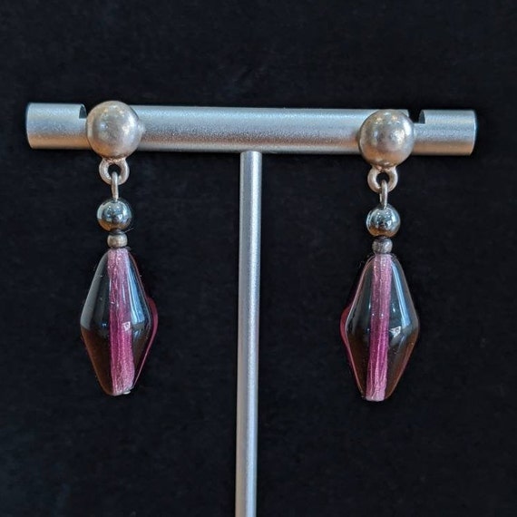Purple Glass Bead Earrings, Post Glass Bead Earri… - image 1