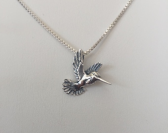 Small Hummingbird Charm, Cute Hummingbird, Hummingbird Necklace, Silver Hummingbird