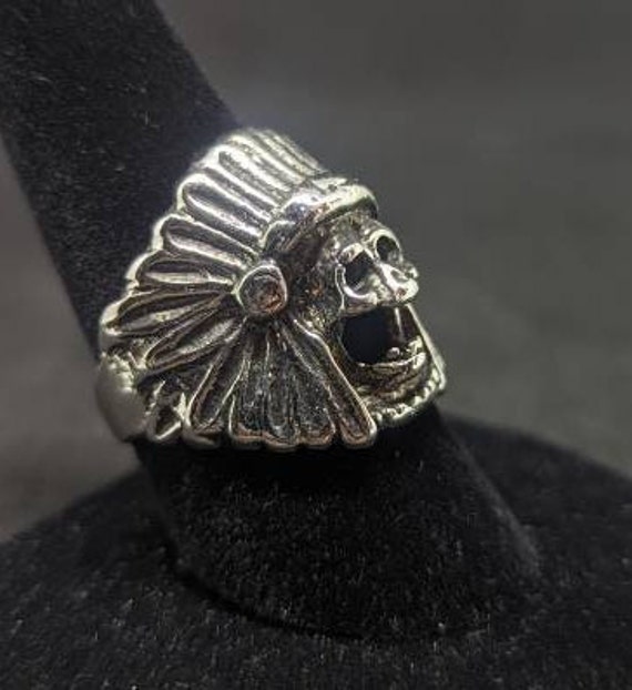 Vintage Indian Chief Biker Ring, Screaming Skull … - image 3