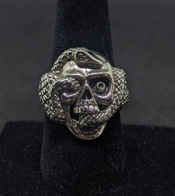 Vintage Skull and Snake Biker Ring, Silver Biker R