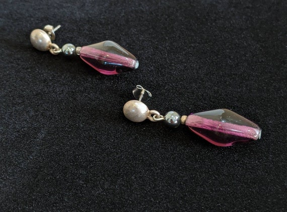 Purple Glass Bead Earrings, Post Glass Bead Earri… - image 2
