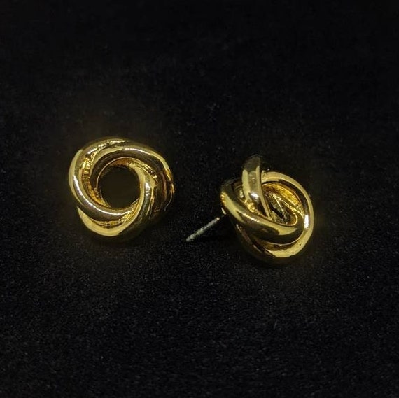 Gold-Plated Knot Earrings, Vintage Gold Plated St… - image 1