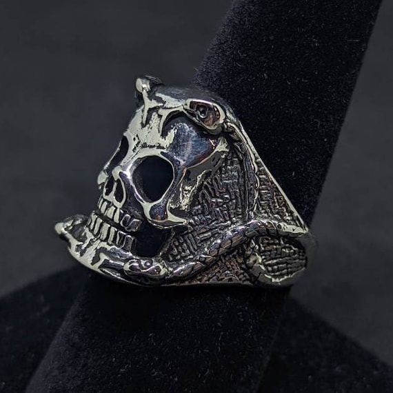 Vintage G &S Skull Snake Biker Ring, Vintage Bike… - image 2