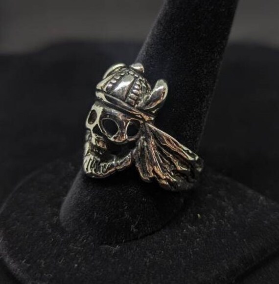 Vintage Biker Ring Viking Skull, Viking King Skul… - image 3