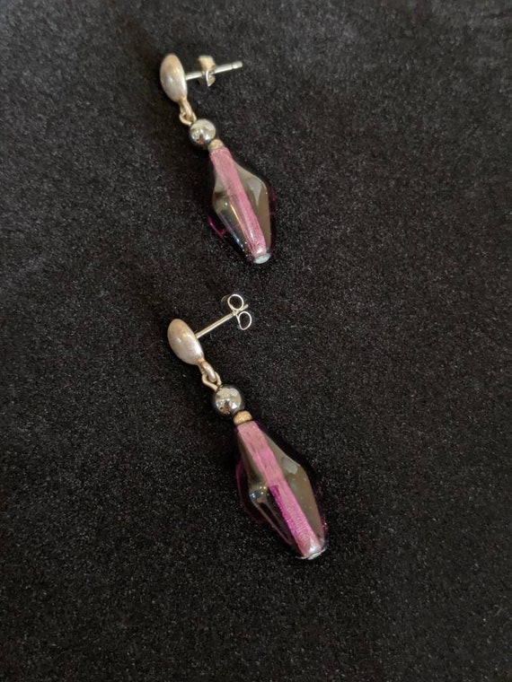 Purple Glass Bead Earrings, Post Glass Bead Earri… - image 3
