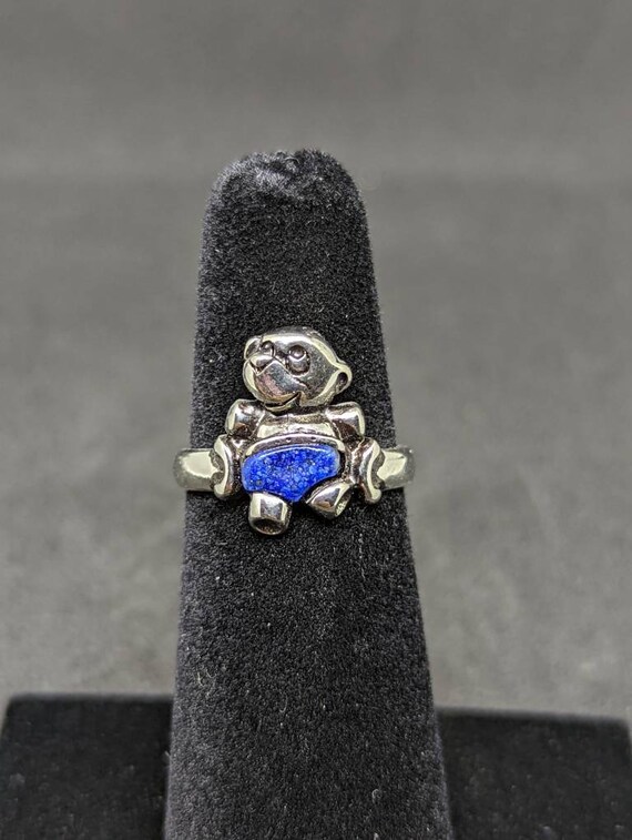 Teddy Bear Ring, Vintage Bear Ring With Blue Inlay - Etsy UK