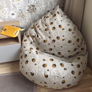 Biene Plüschtiere Lagerung Sitzsack, umweltfreundlicher Leinen Sitzsackbezug nur mit Reißverschluss, Geschenk für Mädchen