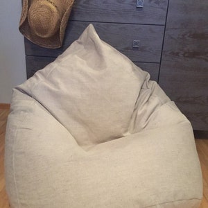 Rustic home decor bean bag chair, Minimalist Scandinavian floor pillow, Linen beanbag cover, With cotton insert, Fill is not included