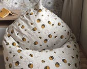 Adult and Kids Bean Bag Chair, Bumble Bee Linen Eco Friendly Cover, Natural Floor Pillow Seating with Cotton Insert, Fill is not included