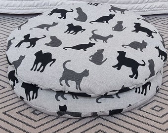 Natürliche schwarze Katze Bodenkissen Sitzfläche mit Buchweizenhülsen Füllung, Leinen Bodenkissen, Kleinkind Bodenstuhl, Katzenmama einzigartiges Geschenk