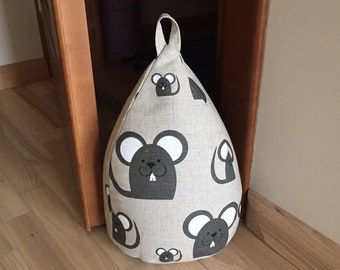 Cute Mouse fabric door stop with buckwheat hulls filling, Eco friendly linen door stopper, Soft wall guard