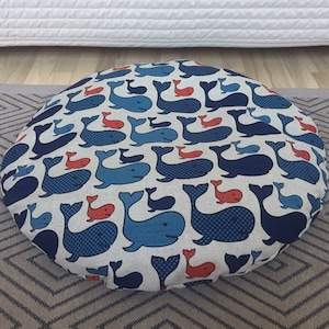 Blue Whale Linen Floor Pillow Cover: Coastal Meditation Cushion (No Filling)