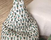 Adult large bean bag chair - Natural linen cover with Cactus print - Mexican style big floor pillow - With insert - Filling is not included