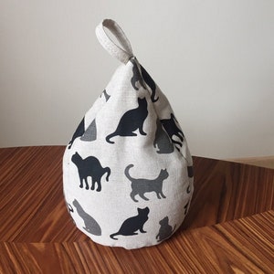 Eco Friendly Black Cat Linen Fabric Door Stopper WITH Buckwheat Hulls Filling, Cat lover gift, Animal door stop