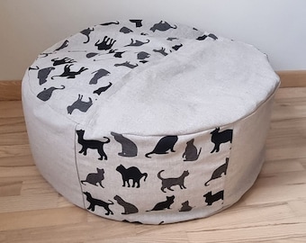 Natürliche schwarze Katze Plüschtier Lagerung Sitzsack, Leinen Wäschekorb, Spielzeug Lagerung Ottomane Hocker, Geschenk für Katzenliebhaber