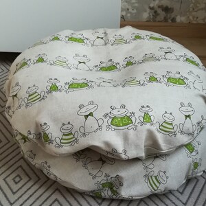 Fodera per cuscino da pavimento in lino: cuscino da meditazione con stampa a rana (SENZA imbottitura)