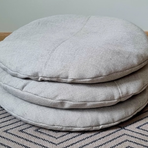 Cuscino da pavimento rotondo in lino: cuscino da meditazione rustico scandinavo con pula di grano saraceno