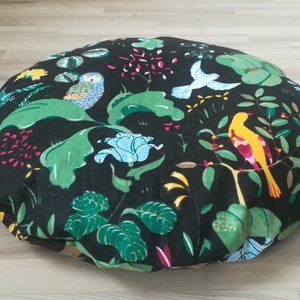 Round floor pillow seating, Natural linen cover, Woodland animals floor cushion, Meditation cushion, No filling