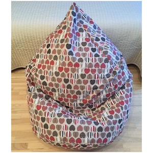 Nordic Hearts Print Linen Bean Bag Chair Cover Only Unfilled Blanket Storage Folk Decor