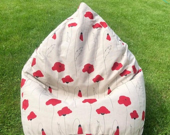 Roter Mohn Stofftiere Lagerung Sitzsack, Decken-Organizer, Natürlicher Leinen Sitzsack Bezug nur mit Reißverschluss, Mohn Geschenke, Ohne Füllmaterial