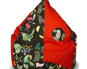 Bean bag chair for kids, Toddler floor chair, Woodland animals beanbag, Natural linen beanbag, Cotton Insert, No Filler