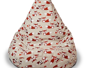 Fox stuffed animals storage bean bag chair, Linen beanbag cover only with zipper, Woodland decor, Toys organizer, Cute fox gift, No filler