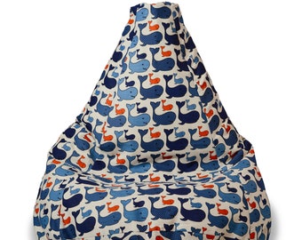 Blue whales stuffed animals storage bean bag chair, Beanbag Cover with zipper only, Eco-Friendly toys organizer, Fill is not included