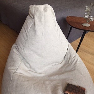 Minimalist Adult Bean Bag Chair, Large Rustic Beanbag, Scandinavian Style Floor Pillow, Natural Linen Cover, Cotton Insert, No Filler