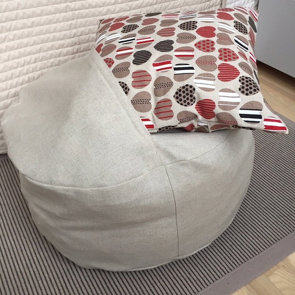 Minimalistischer natürlicher Leinenspeicher Boho Pouf Ottomane, Korb im skandinavischen Stil, umweltfreundlicher Stofftier-Sitzsackstuhl