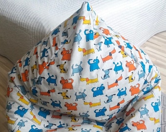 Kids Bean bag chair with dogs, Dog lover gift, Natural linen beanbag cover, Toddler floor chair, With cotton insert, No Filler