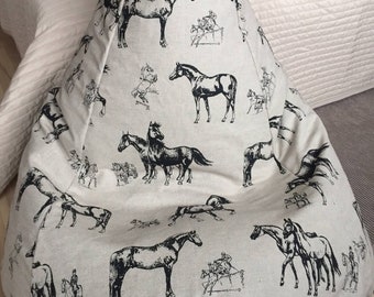 Schwarzes Pferd Stofftiere Lagerung Sitzsack, umweltfreundlicher Leinen Sitzsack nur mit Reißverschluss, Kinderzimmer Organizer, kein Füllstoff