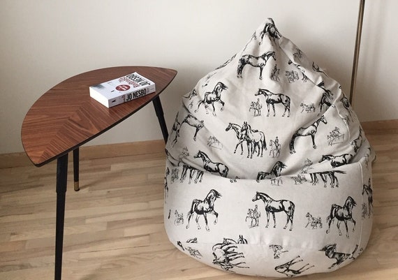 Black Horse Beanbag Chair Supernatural Linen Bean Bag Cover Rustic Floor Pillow Seating With Cotton Insert No Filling Etsy