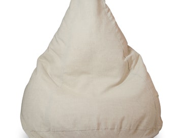 Minimalist Adult Bean Bag Chair, Large Rustic Beanbag, Scandinavian Style Floor Pillow, Natural Linen Cover, Cotton Insert, No Filler