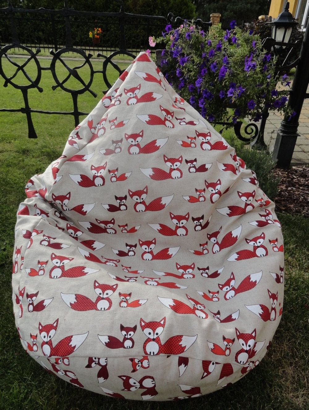 Linen Red Fox Bean Bag Chair Cover Cute Fox Gift Cotton Etsy