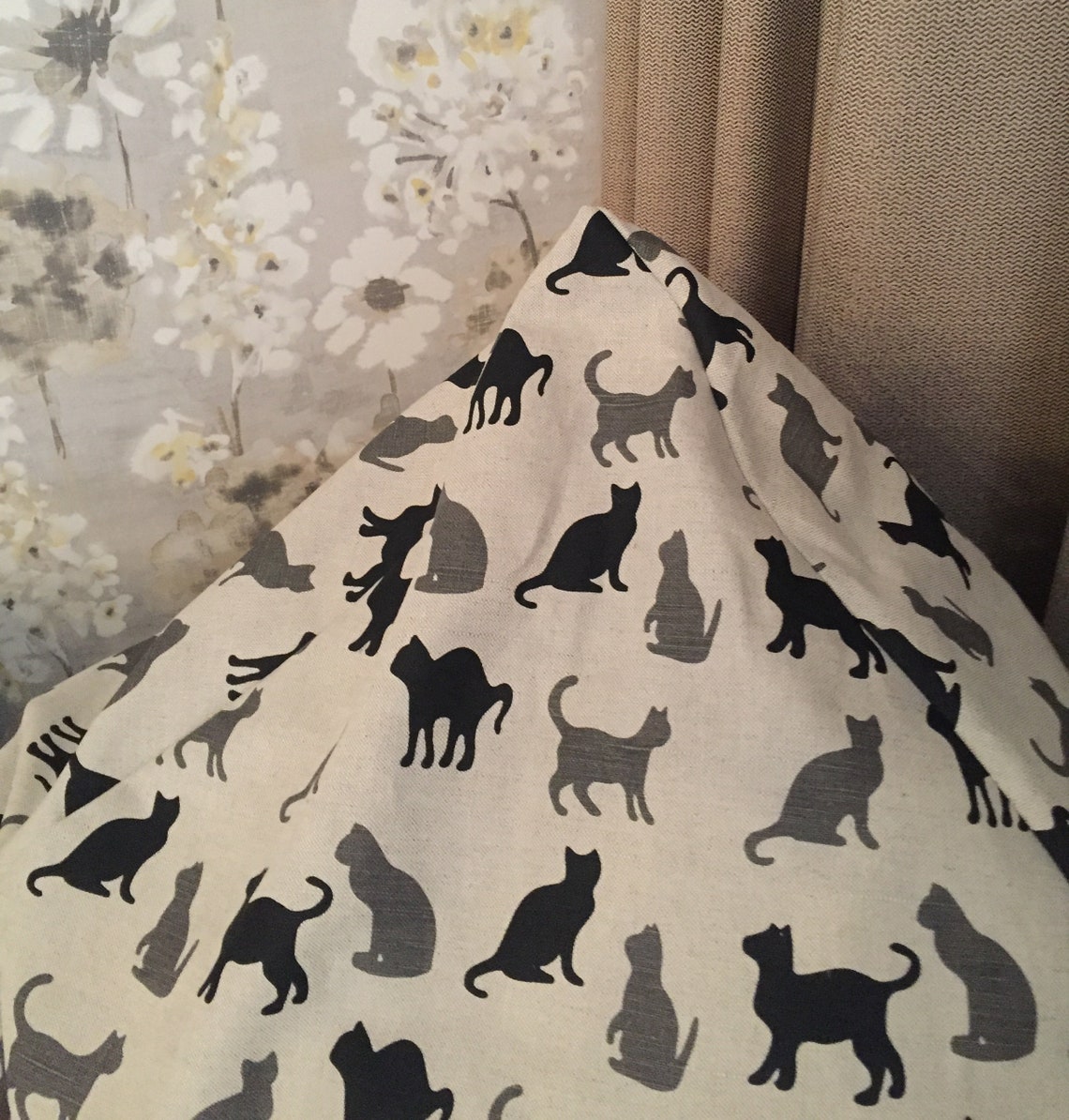 Black kitty cat bean bag chair linen Monochrome cover Cat Etsy