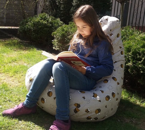 Bumble Bee Bean Bag Chair, Eco Friendly Linen Beanbag Cover, Kids Floor  Pillow Seating, Reading Nook Pillow, Cotton Insert, No Filler 