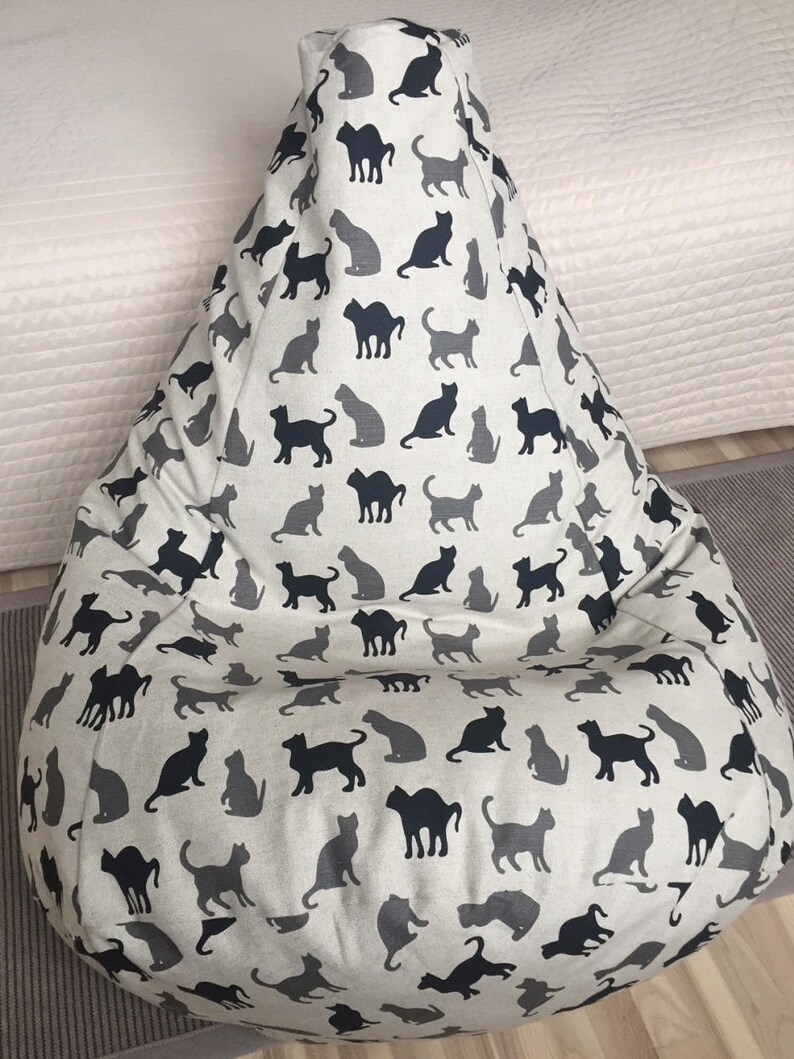 Schwarze Katze Stofftier Lagerung Sitzsack, Leinen Sitzsack Bezug nur mit Reißverschluss, Umweltfreundlicher Raumorganisator, Kein Füllstoff Bild 7