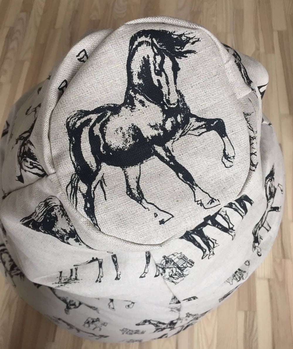 Black horse bean bag chair Natural Linen beanbag cover Etsy