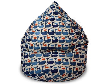 Sitzsack-Leinenbezug mit Blauwal-Aufdruck, Küsten-Ozean-Dekor, umweltfreundliches Bodenkissen, mit Baumwolleinsatz, Füllung ist nicht im Lieferumfang enthalten