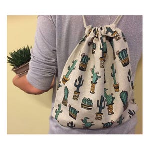 Linen Drawstring Backpack Travel Sack Everyday Bag Desert Southwest Style