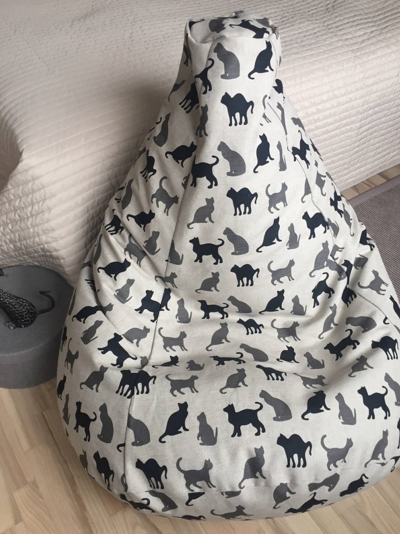 Schwarze Katze Stofftier Lagerung Sitzsack, Leinen Sitzsack Bezug nur mit Reißverschluss, Umweltfreundlicher Raumorganisator, Kein Füllstoff Bild 4