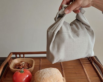 Minimalistische Leinen Lunch-Tasche, Wiederverwendbare Snack-Tasche, Natürlicher Reisetaschen-Organizer, Zero Waste Living, Geschenktasche im skandinavischen Stil