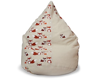 Toddler bean bag chair, Unique fox gift, Natural linen fabric beanbag cover, Floor pillow seating, With Insert, No Filler