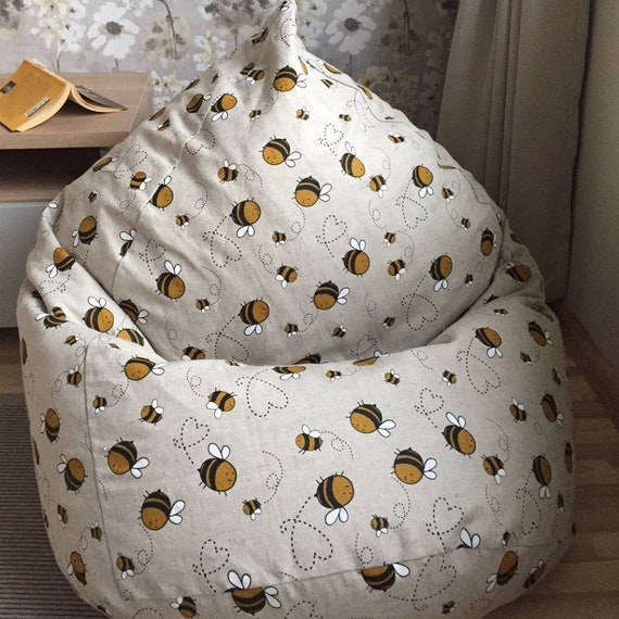 Adult Bean Bag Chair, Comfy Bumble Bee Beanbag, Eco Friendly Supernatural  Linen Cover, Floor Pillow With Cotton Insert, Fill is Not Included 